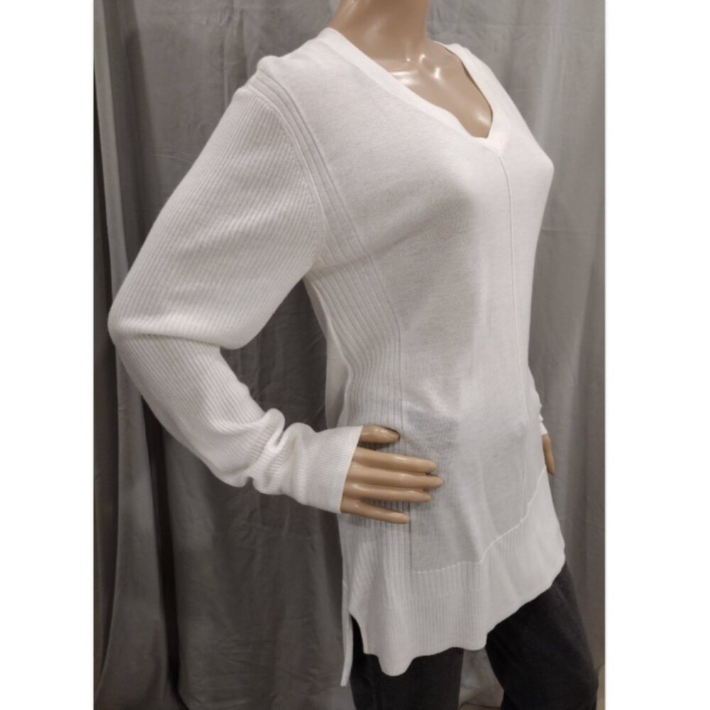 Apt. 9 Women's Large White Knit Long Sleeve V-neck Blouse Top